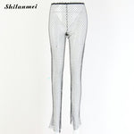 Sparkle High Waist Leggings Pants Embellished Mesh Diamante