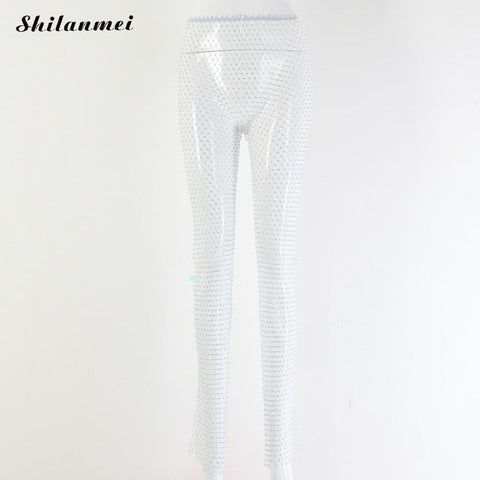 Sparkle High Waist Leggings Pants Embellished Mesh Diamante – Souad15  Boutiques