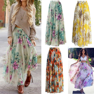 Summer skirt high waist Chiffon Print Bohemian Ankle-Length