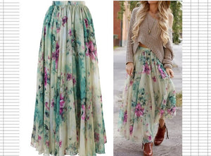 Summer skirt high waist Chiffon Print Bohemian Ankle-Length