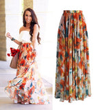 Summer skirt high waist Chiffon Print Bohemian Ankle-Length