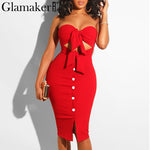 Glamaker Strapless hollow out sexy women dress