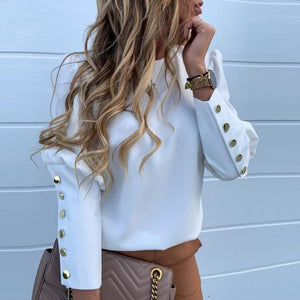 Fashion Women Long Sleeve Chain Pineapple Print Button Tops