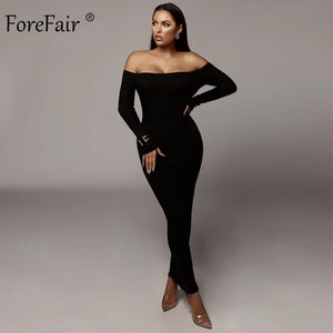 Winter Sexy Dress Off Shoulder Maxi Long Sleeve Party Dress