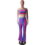 Striped Crop Top and Flare Pants Birthday Matching Suit 2 Piece Set