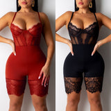 Women Mesh Lace V-Neck Lingerie Jumpsuit Underwear