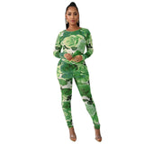 Floral Print Mesh Two Piece Set Track Suits for Women Elastic Pants