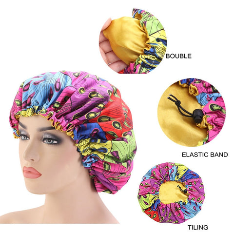 33cm Adjust Hair Styling Caps Print Large Sleep Fabric Hair Bonnet Satin Lined Sleep Cap Night Hat Ladies Hair Styling Tool