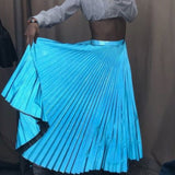 Long Metallic Silver Maxi Pleated Skirt Midi Skirt High Waist Casual Party Skirt