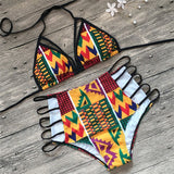 Sexy backless bikinis African Print Swimsuits High Waist Bathing Suit Halter