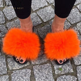 Women's  mixcolor Fur Slippers Fox Fur Sandals