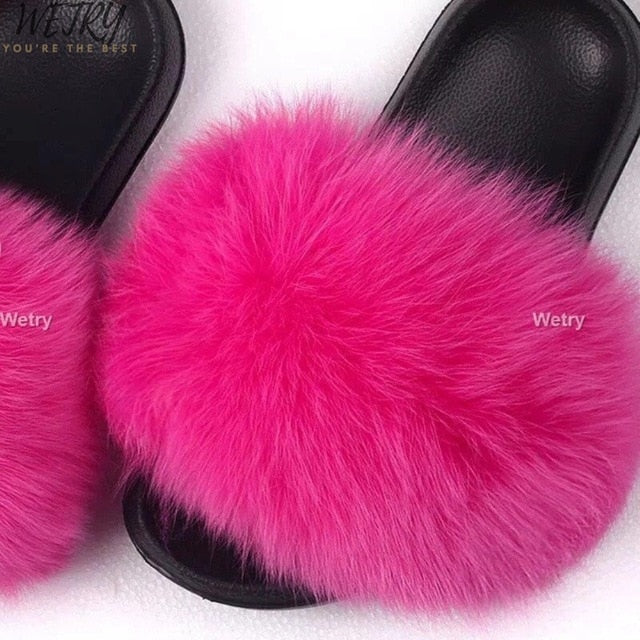 Women's  mixcolor Fur Slippers Fox Fur Sandals