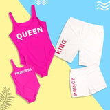 Family Matching Swimsuit Queen Princess Swimwear  Beachwear Mommy and me Swimsuit Beach Shorts For Kids Men