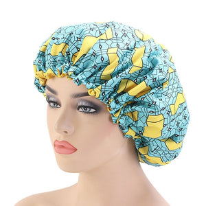 33cm Adjust Hair Styling Caps Print Large Sleep Fabric Hair Bonnet Satin Lined Sleep Cap Night Hat Ladies Hair Styling Tool