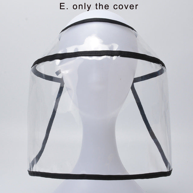 Adult Protective Face Shield Bucket Hat Transparent Face Cover Block Saliva Droplets Anti-spitting Fisherman Cotton Sun Cap