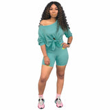 Women Summer Sporty 2 Piece Set  Sleeve Tie Up