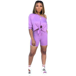 Women Summer Sporty 2 Piece Set  Sleeve Tie Up