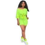 Women Summer Sporty 2 Piece Set  Sleeve Tie Up