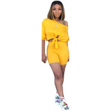 Women Summer Sporty 2 Piece Set  Sleeve Tie Up