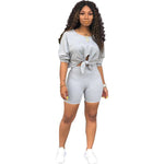 Women Summer Sporty 2 Piece Set  Sleeve Tie Up