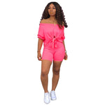 Women Summer Sporty 2 Piece Set  Sleeve Tie Up