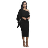 One Shoulder Sexy Bodycon Dresses Women 2019 Ruffle Solid