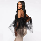 Women Off Shoulder Strapless Ruffle Tulle Tops Shirt Blouse