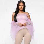 Women Off Shoulder Strapless Ruffle Tulle Tops Shirt Blouse