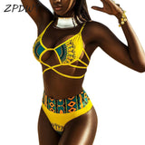 Sexy Tribal Print Bathing Suit Women African Swimwear Swimsuit High Waist
