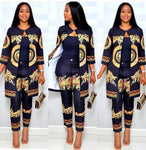 Autumn African Print Elastic Bazin Baggy Pant Rock Style 2pcs Set