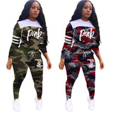 Pink Letter Print Tracksuits Plus Size 2 Piece Set Women Casual Sweatshirt Winter