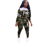 Pink Letter Print Tracksuits Plus Size 2 Piece Set Women Casual Sweatshirt Winter