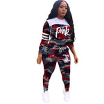 Pink Letter Print Tracksuits Plus Size 2 Piece Set Women Casual Sweatshirt Winter