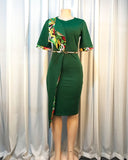 o-Neck Belted Women Office Dress