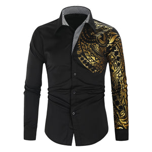 Gold Black Shirt Men New Slim Fit 36 Black / L