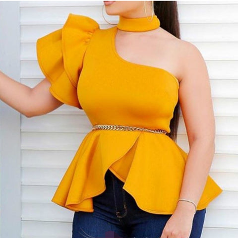 Sexy One Shoulder Blouse Top Ruffle women Plus Size