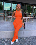 Solid Ruched Jumpsuit Tight tank Top stacked pants