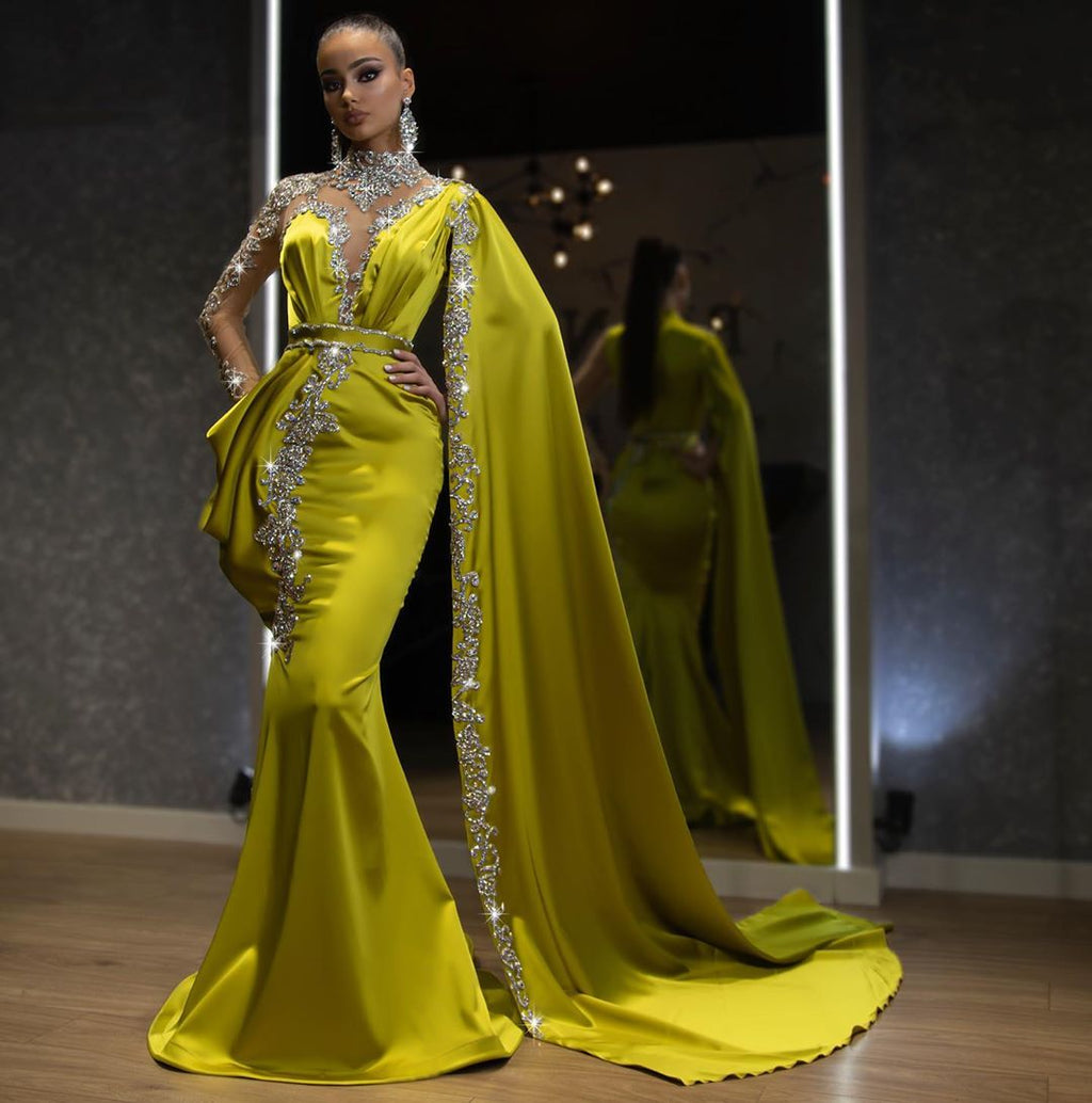 Elegant Luxury Crystal Mermaid Evening Dresses With Cloak One