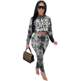 Letter Tie Dye Print Two Piece Sets for Women Long Sleeve Hoodies Crop Top