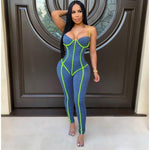 Sexy Striped Patchwork Jumpsuit Fashion Spaghetti Straps Bodycon Romper Fashion