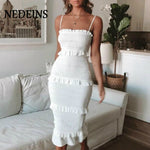 Summer Fashion Sling Long Dress Women with Ruffles