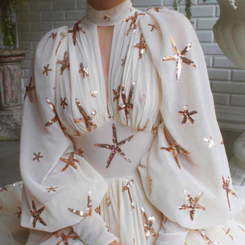 Elegant Women Party Chiffon Dress Sequined Detail