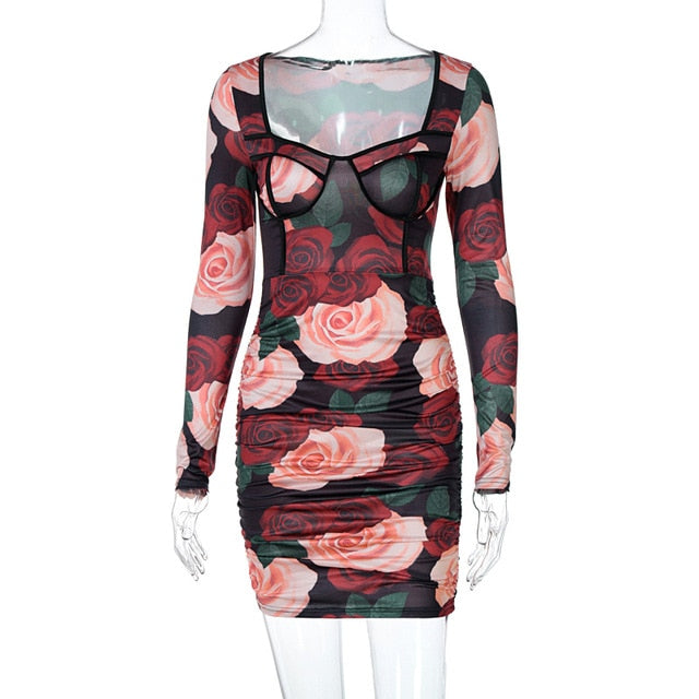 Floral Print Women Mini Dress Bodysuit or Crop Top