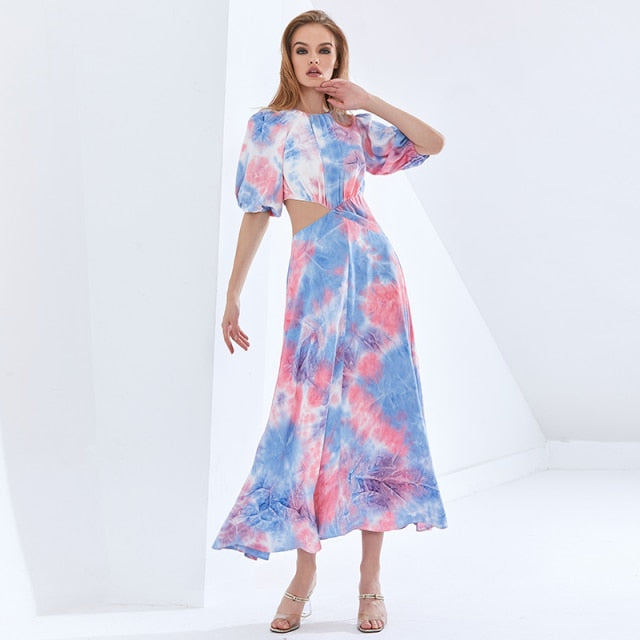 Patchwork Hit Color Asymmetrical Summer Dress