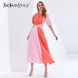 Patchwork Hit Color Asymmetrical Summer Dress