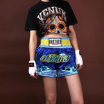 2021 Wholesale Embroidered Letter Contrast Color Splice Sports Women Muay Thai Shorts Custom Boxing Shorts Wholesale