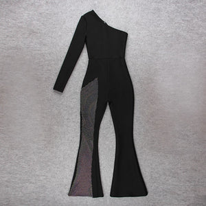 Women's One Shoulder Long Sleeve Bandage Jumpsuit