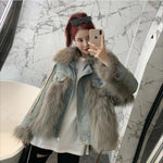 Winter Ladies Fox Fur Patchwork Denim Fur Coat Warm Jackets