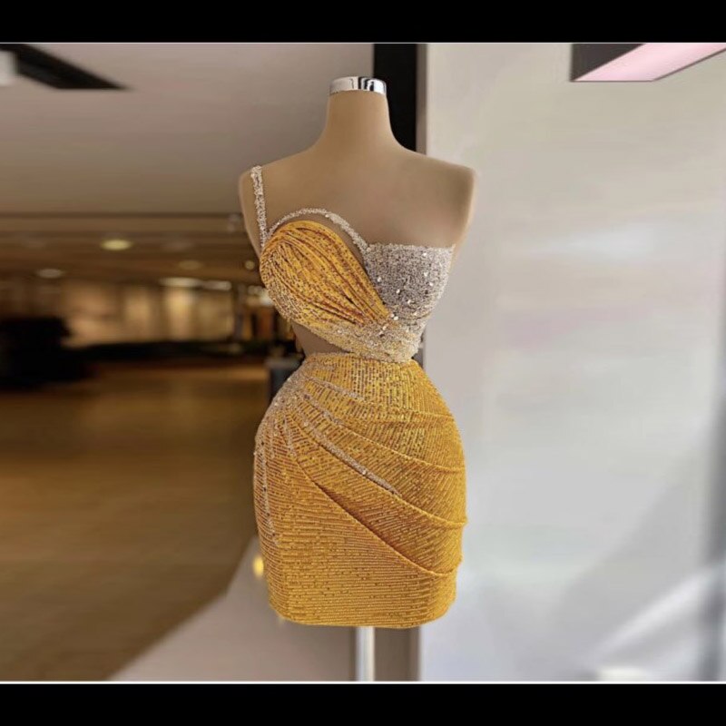 Pleated Golden Yellow Formal Dress