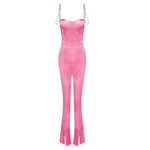 Diamond lace up Pink Satin Jumpsuit